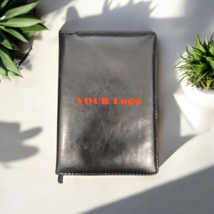 Black Leatherette Diary with Ribbon Closure.